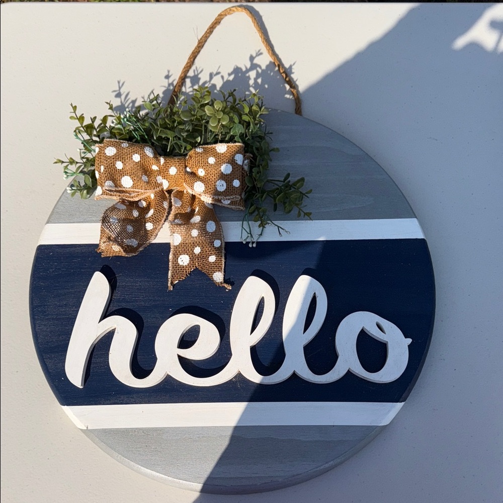 Navy and Gray 'Hello' Hanging Sign